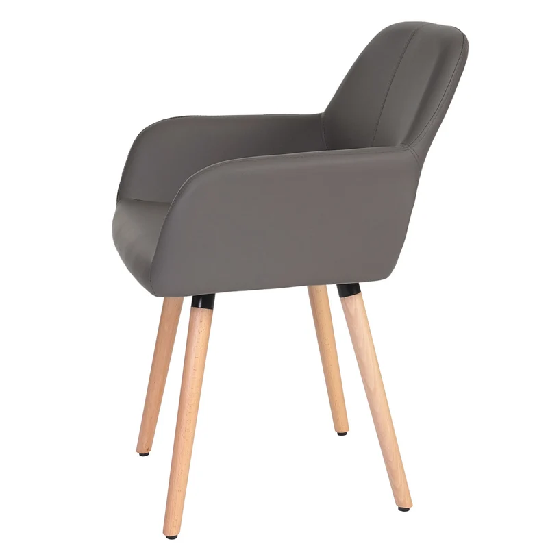 Chaise de salle à manger bureau visiteur design rétro en synthétique gris pied en bois clair 04_0002144