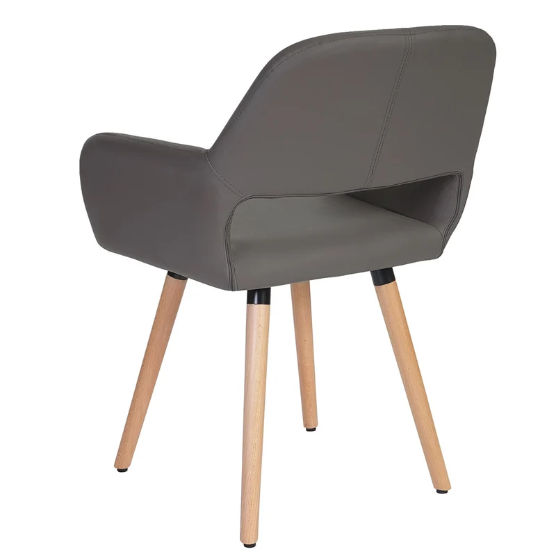 Chaise de salle à manger bureau visiteur design rétro en synthétique gris pied en bois clair 04_0002144