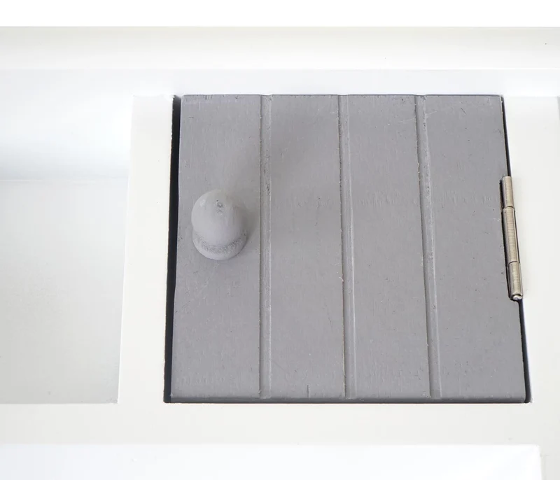 Porte-clés meuble d'entrée mural avec portes et étagère en bois massif gris-blanc 04_0003587