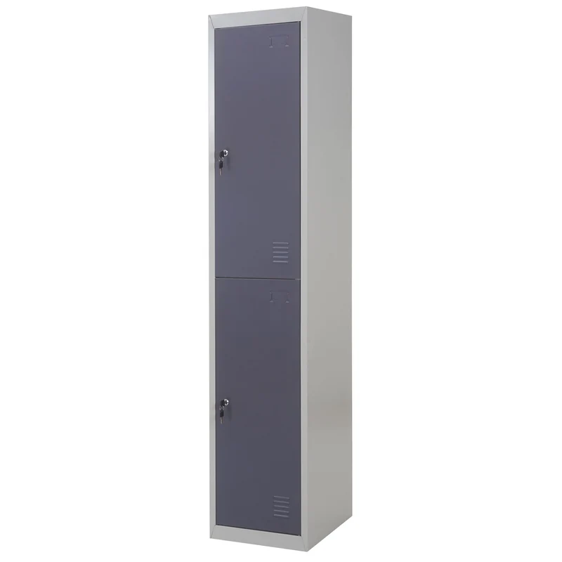 Casier en métal 185x38x45cm gris foncé 2 compartiments verrouillables avec 2 tringles à vêtements 04_0003624
