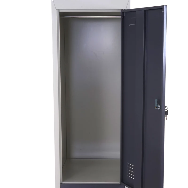 Casier en métal 185x38x45cm gris foncé 2 compartiments verrouillables avec 2 tringles à vêtements 04_0003624