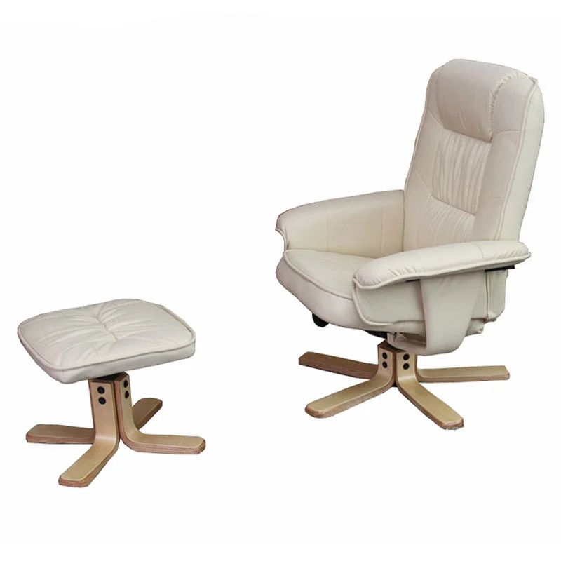 Fauteuil TV relax rotatif inclinable avec tabouret repose-pied en synthétique crème 04_0003091