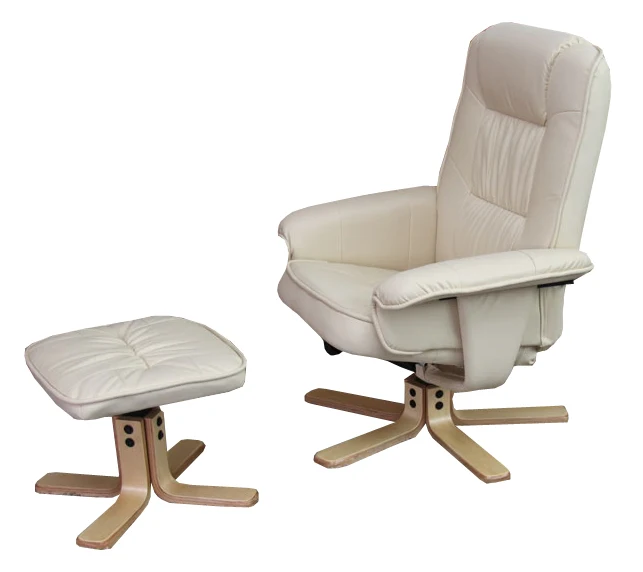 Fauteuil TV relax rotatif inclinable avec tabouret repose-pied en synthétique crème 04_0003091