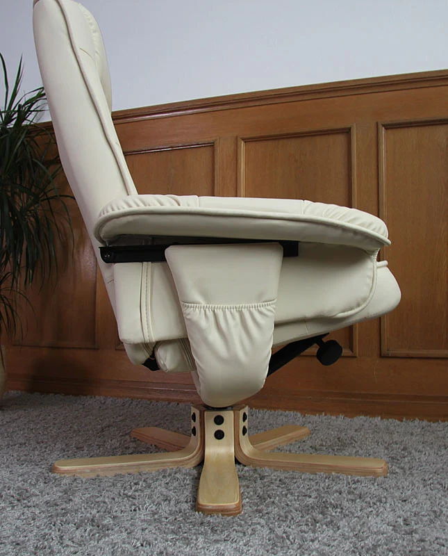 Fauteuil TV relax rotatif inclinable avec tabouret repose-pied en synthétique crème 04_0003091