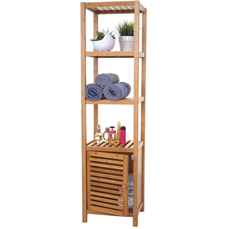 Étagère de salle de bain étagère de rangement avec porte en bambou 140x36x34cm 04_0001268