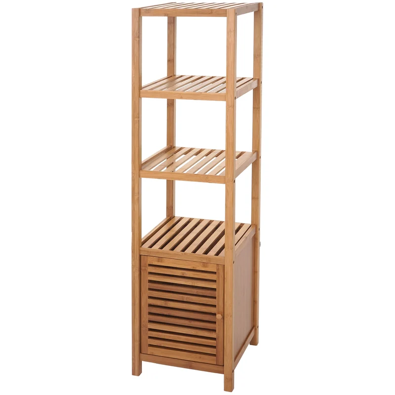 Étagère de salle de bain étagère de rangement avec porte en bambou 140x36x34cm 04_0001268
