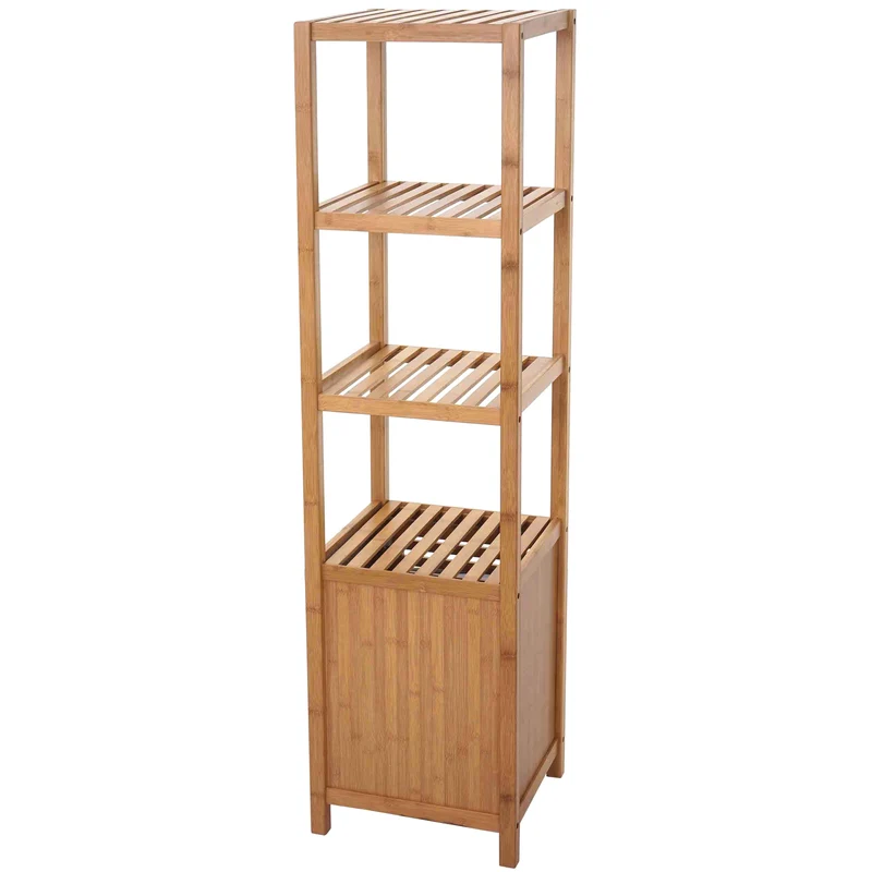Étagère de salle de bain étagère de rangement avec porte en bambou 140x36x34cm 04_0001268