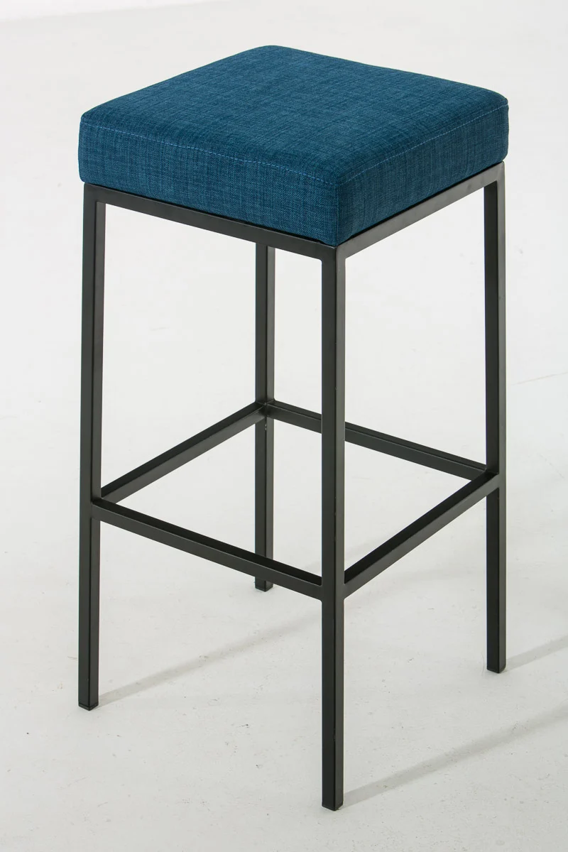 Tabouret de bar hauteur d'assise 76 cm avec repose-pieds design moderne tissu bleu 10_0001225
