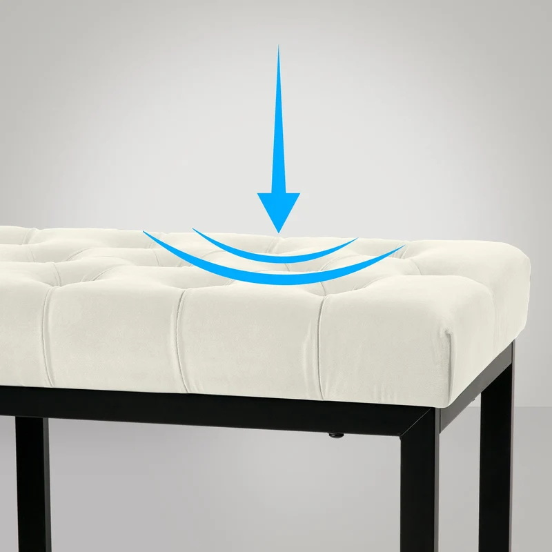 Banquette banc bout de lit longueur 150 cm en velours capitonné en velours crème et métal noir 10_0003669
