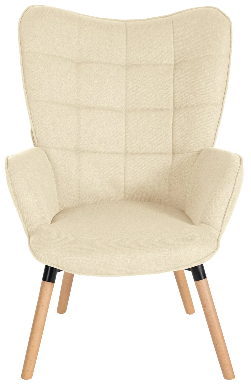Fauteuil de lecture chambre lounge rembourré revêtement en tissu crème pieds en bois 10_0003623