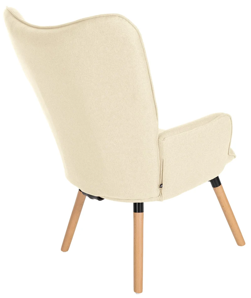 Fauteuil de lecture chambre lounge rembourré revêtement en tissu crème pieds en bois 10_0003623
