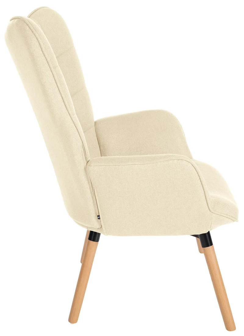 Fauteuil de lecture chambre lounge rembourré revêtement en tissu crème pieds en bois 10_0003623