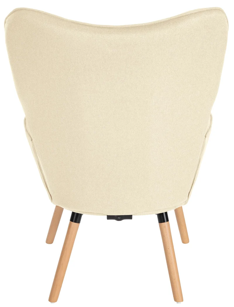 Fauteuil de lecture chambre lounge rembourré revêtement en tissu crème pieds en bois 10_0003623