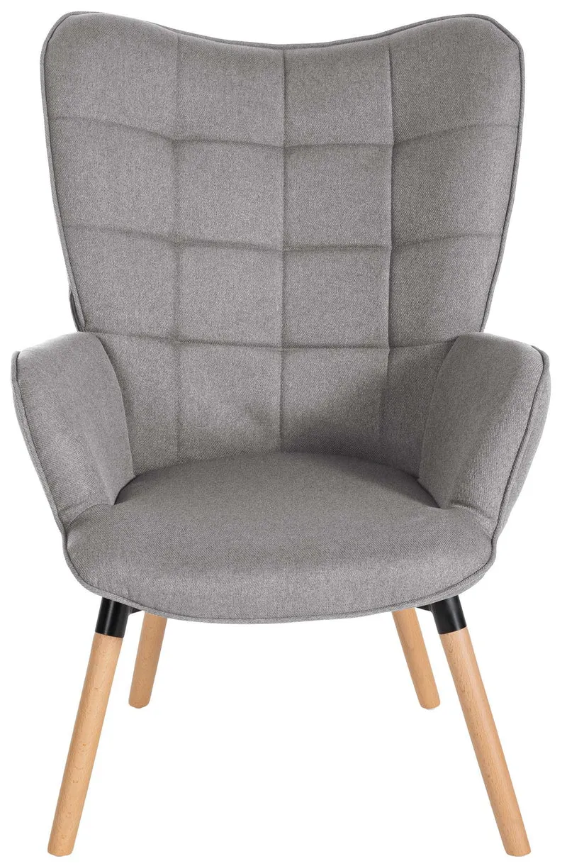 Fauteuil de lecture chambre lounge rembourré revêtement en tissu gris pieds en bois 10_0003621