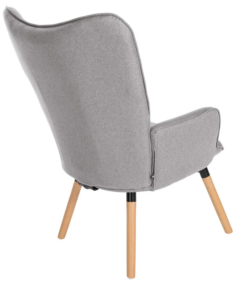 Fauteuil de lecture chambre lounge rembourré revêtement en tissu gris pieds en bois 10_0003621