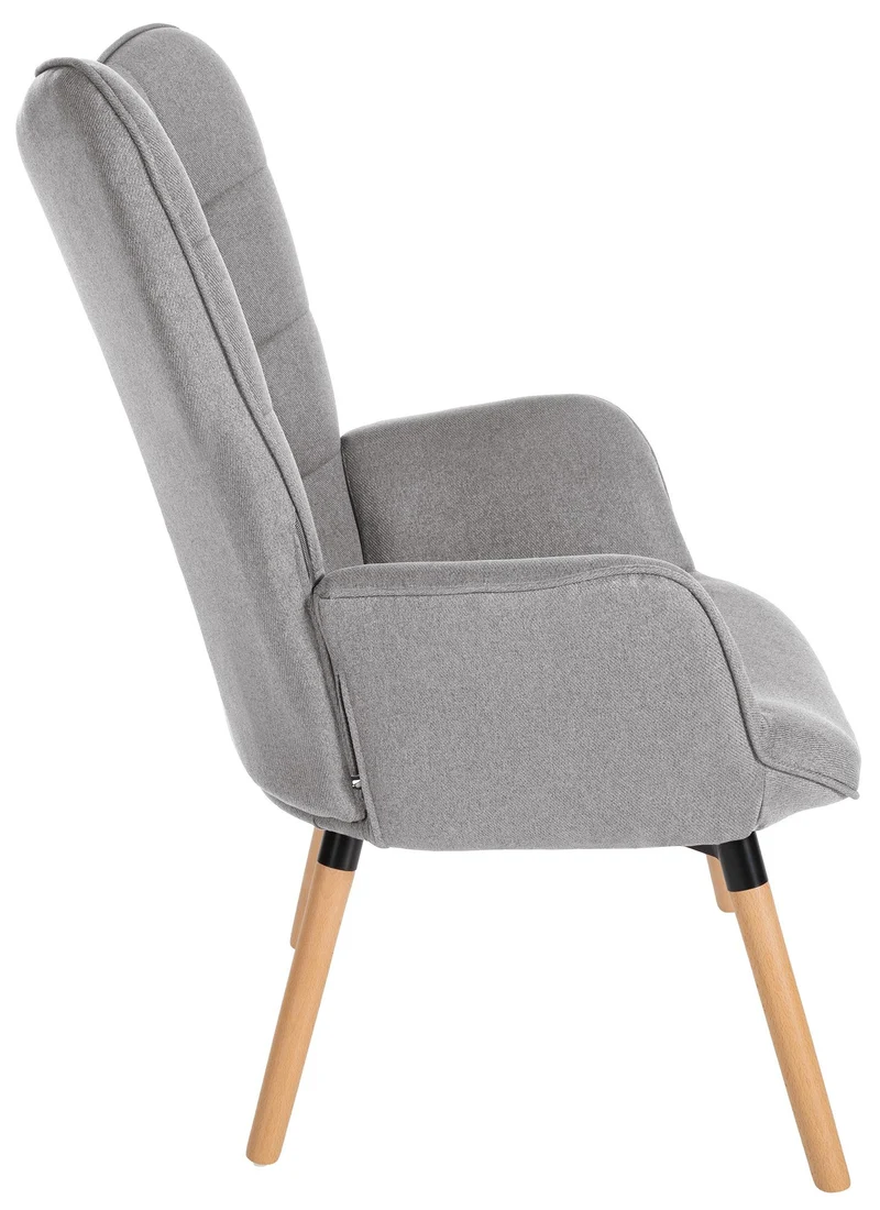 Fauteuil de lecture chambre lounge rembourré revêtement en tissu gris pieds en bois 10_0003621