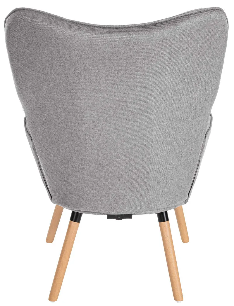 Fauteuil de lecture chambre lounge rembourré revêtement en tissu gris pieds en bois 10_0003621