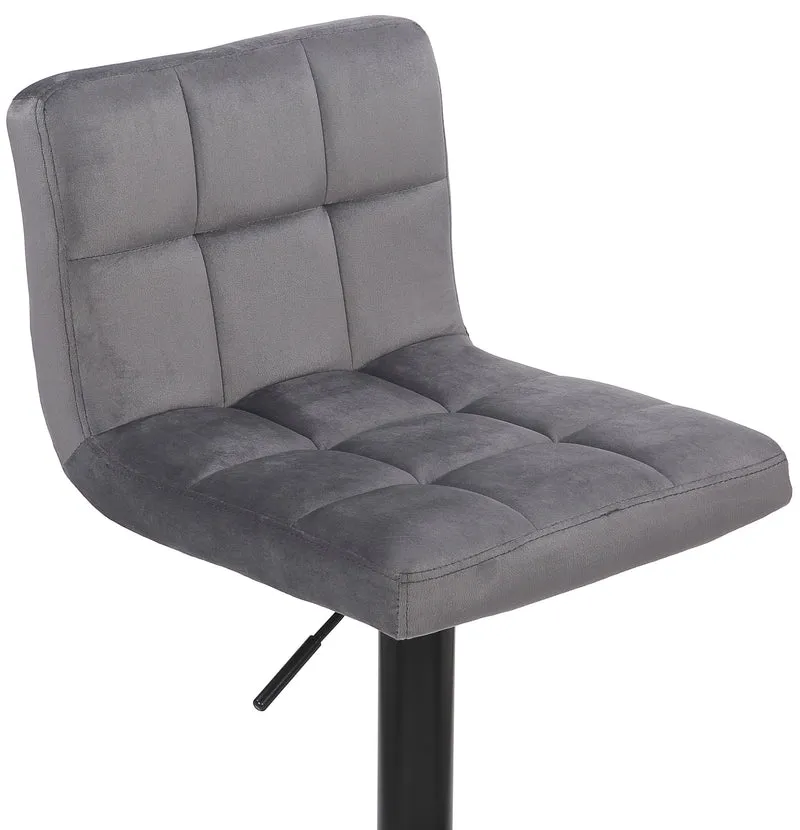 Lot de 2 tabourets de bar en velours gris coutures décoratives piètement métal noir 10_0004144