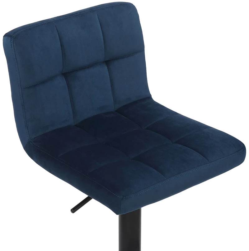 Lot de 2 tabourets de bar en velours bleu coutures décoratives piètement métal noir 10_0004143