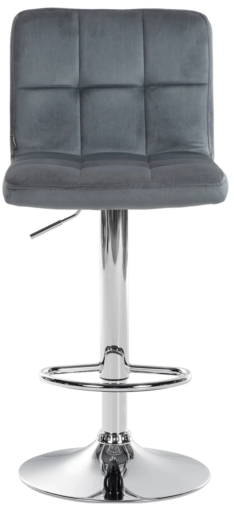 Lot de 2 tabourets de bar en velours gris foncé avec coutures décoratives pied en trompette métal chromé 10_0004390