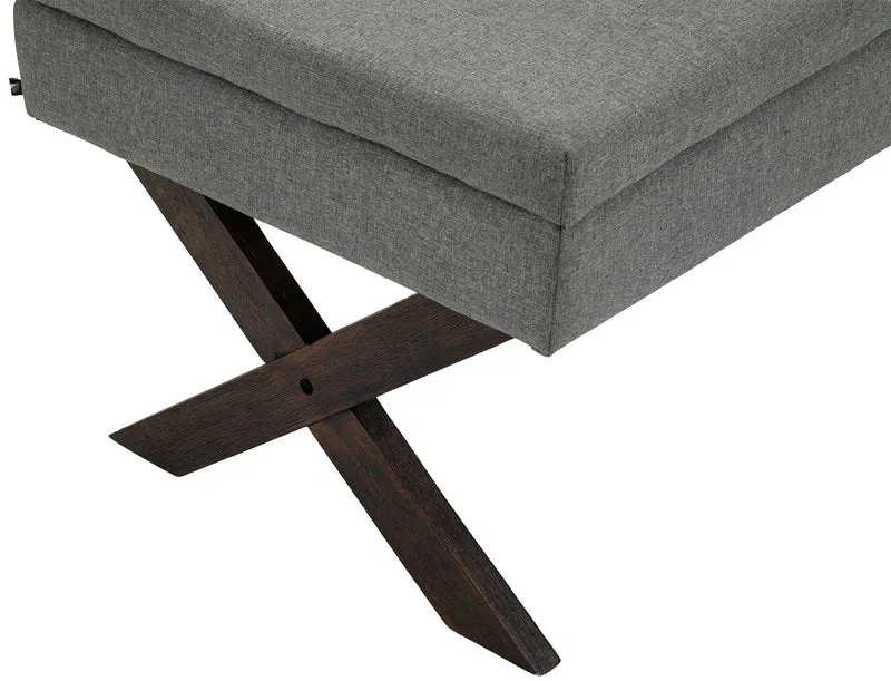 Banquette bout de lit 98 cm avec espace de rangement en tissu gris avec boutons décoratifs pieds foncés 10_0003656