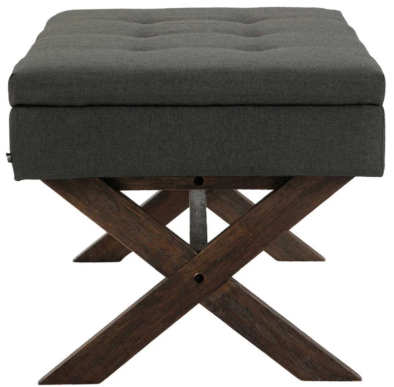 Banquette bout de lit 98 cm avec espace de rangement en tissu gris foncé avec boutons décoratifs pieds foncés 10_0003655