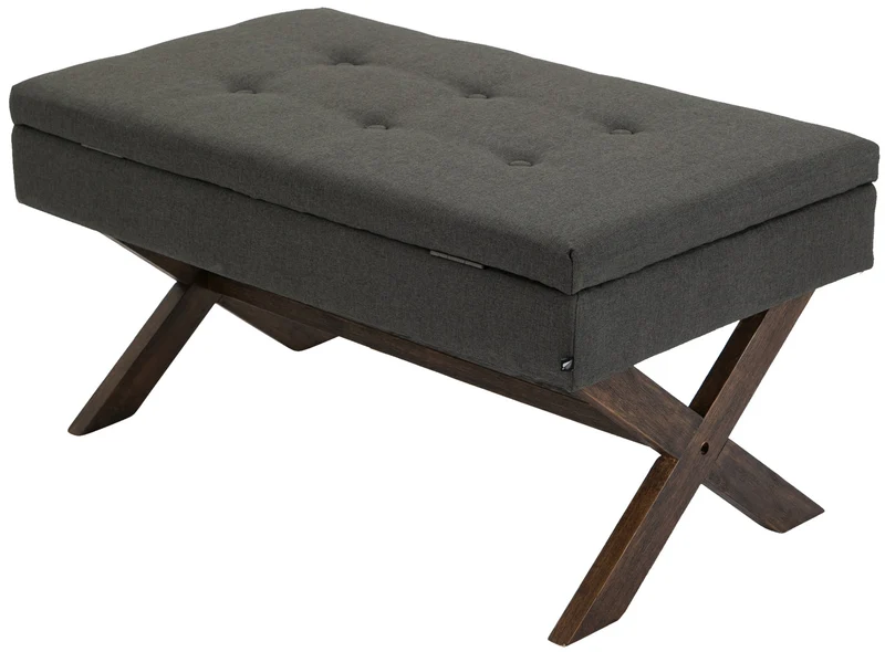 Banquette bout de lit 98 cm avec espace de rangement en tissu gris foncé avec boutons décoratifs pieds foncés 10_0003655