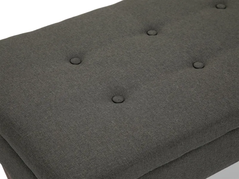 Banquette bout de lit 98 cm avec espace de rangement en tissu gris foncé avec boutons décoratifs pieds foncés 10_0003655