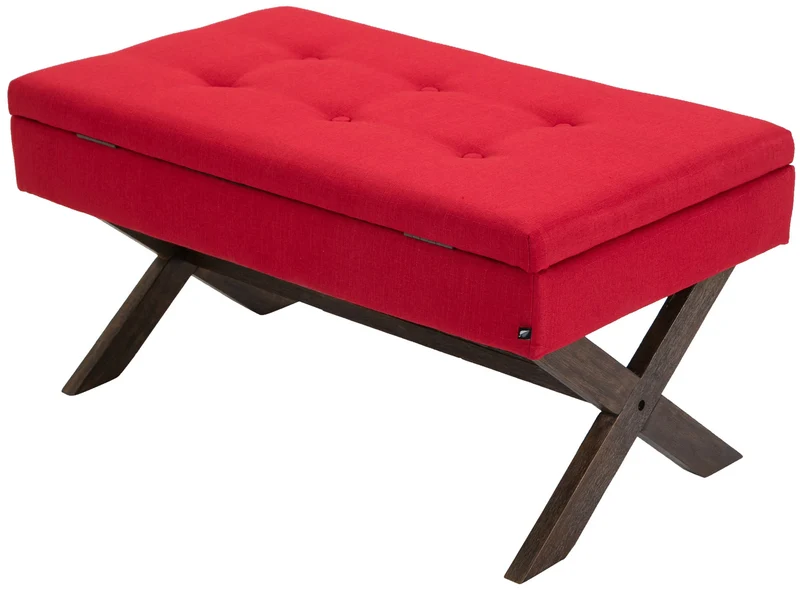 Banquette bout de lit 98 cm avec espace de rangement en tissu rouge avec boutons décoratifs pieds foncés 10_0003659