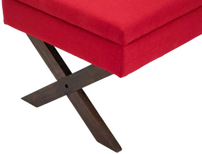 Banquette bout de lit 98 cm avec espace de rangement en tissu rouge avec boutons décoratifs pieds foncés 10_0003659
