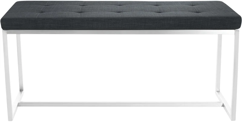 Banc banquette en tissu gris foncé capitonné assise rembourrée et acier inoxydable 100 cm 10_0005505
