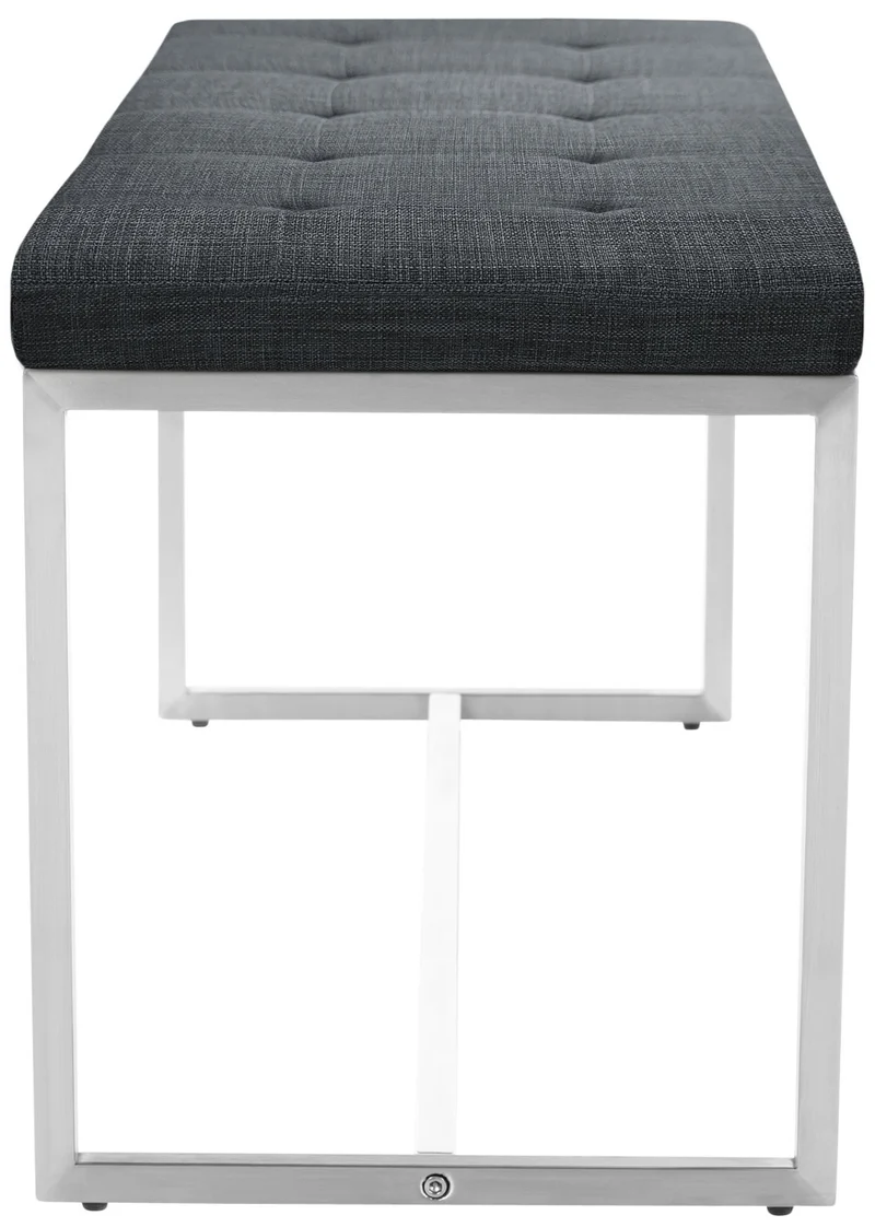 Banc banquette en tissu gris foncé capitonné assise rembourrée et acier inoxydable 100 cm 10_0005505