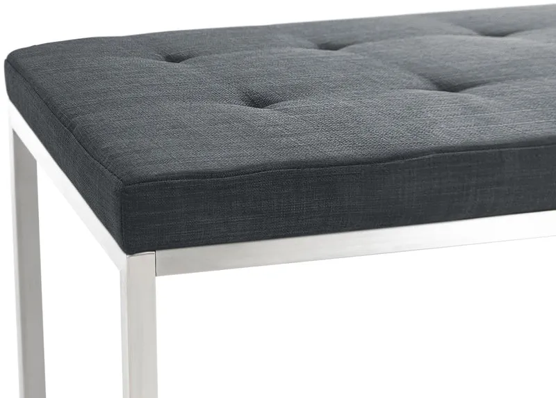 Banc banquette en tissu gris foncé capitonné assise rembourrée et acier inoxydable 100 cm 10_0005505