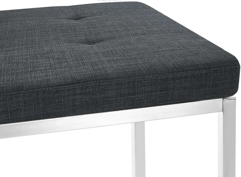 Banc banquette en tissu gris foncé capitonné assise rembourrée et acier inoxydable 100 cm 10_0005505