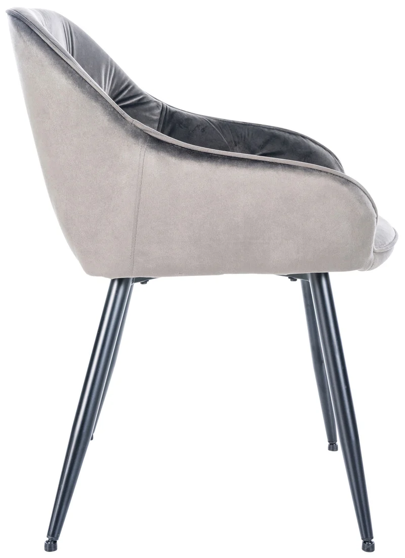 Chaise de salle à manger retro assise capitonnné en velours gris foncé et pieds en métal noir 10_0005488