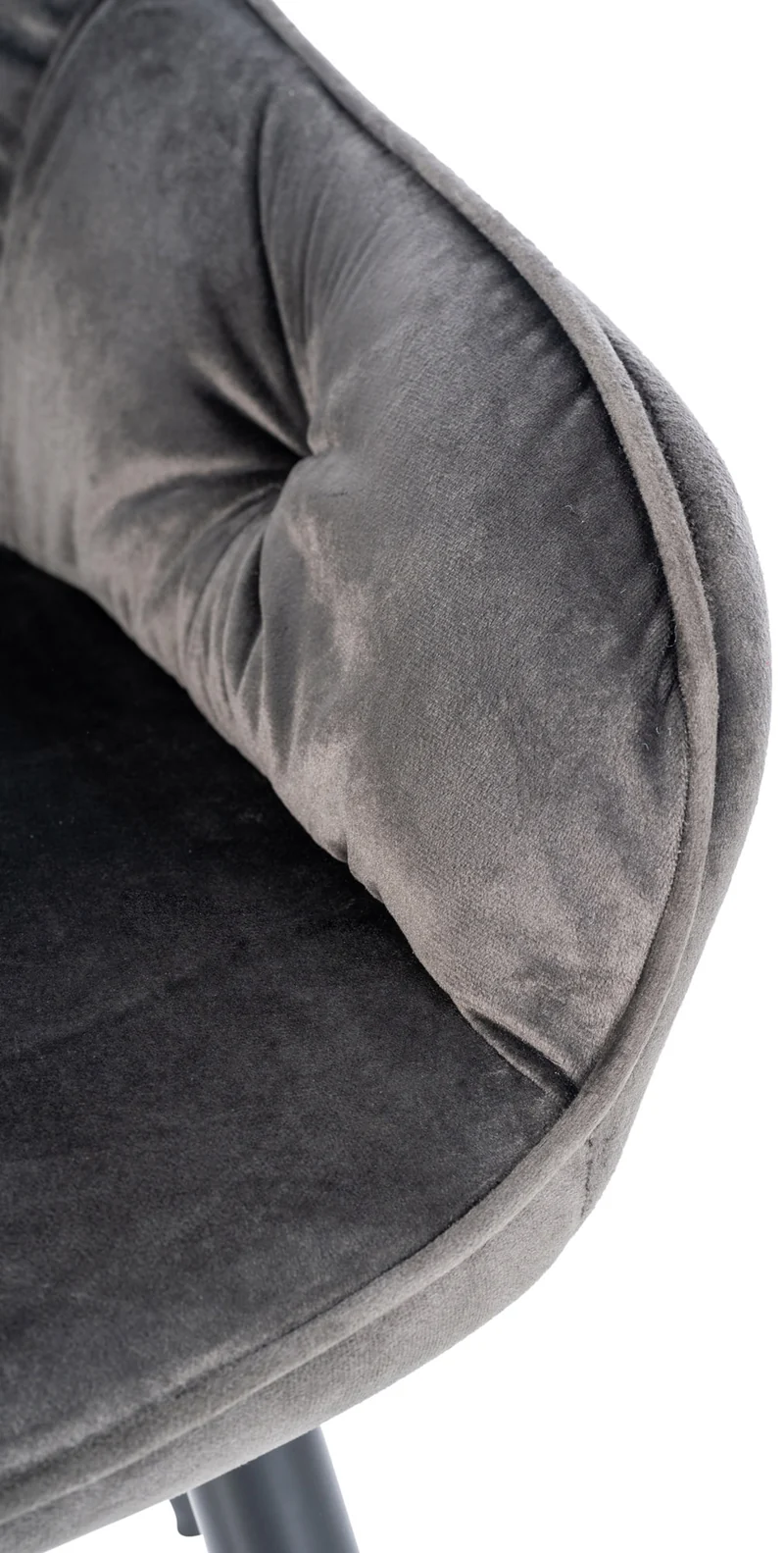 Chaise de salle à manger retro assise capitonnné en velours gris foncé et pieds en métal noir 10_0005488