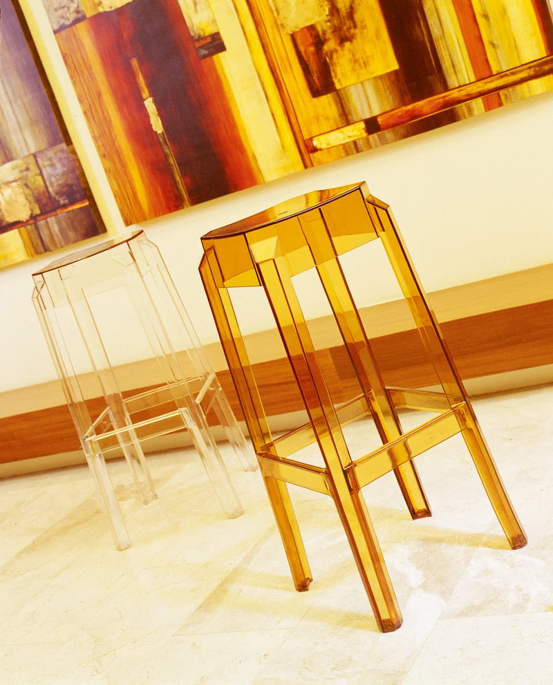 Tabouret de bar x1 intérieur ou exterieur design moderne plastique couleur ambre transparent 10_0004872