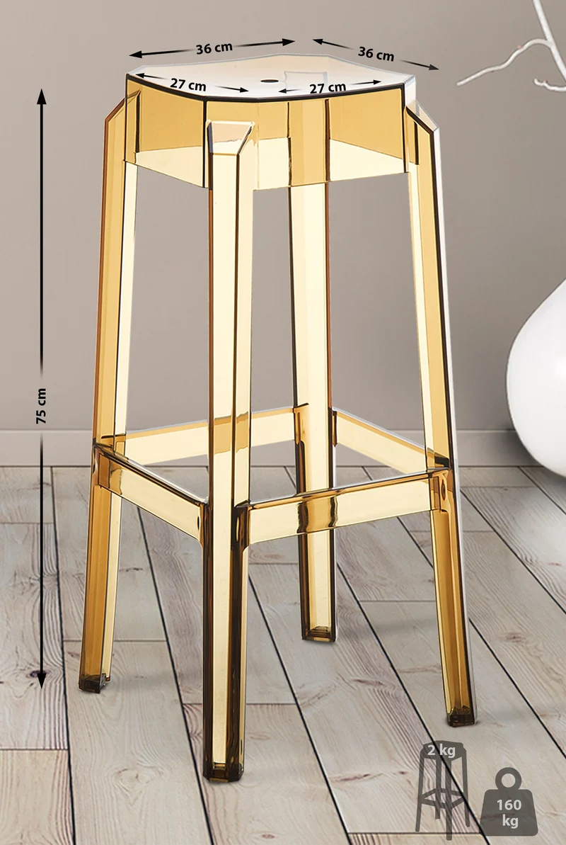 Tabouret de bar x1 intérieur ou exterieur design moderne plastique couleur ambre transparent 10_0004872