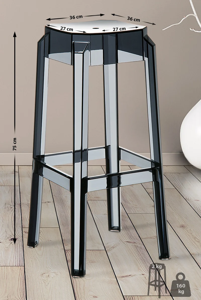 Tabouret de bar x1 intérieur ou exterieur design moderne plastique couleur noir transparent 10_0004873