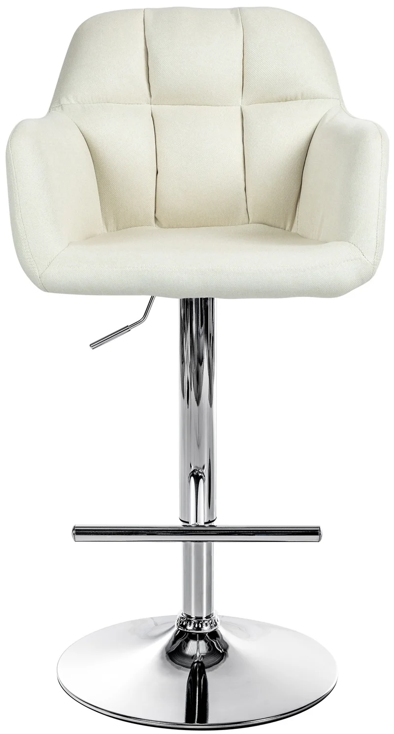 Tabouret de bar chaise haute x1 fonction rotation 360° en tissu crème avec coutures décoratives piètement métal chromé 10_0005272