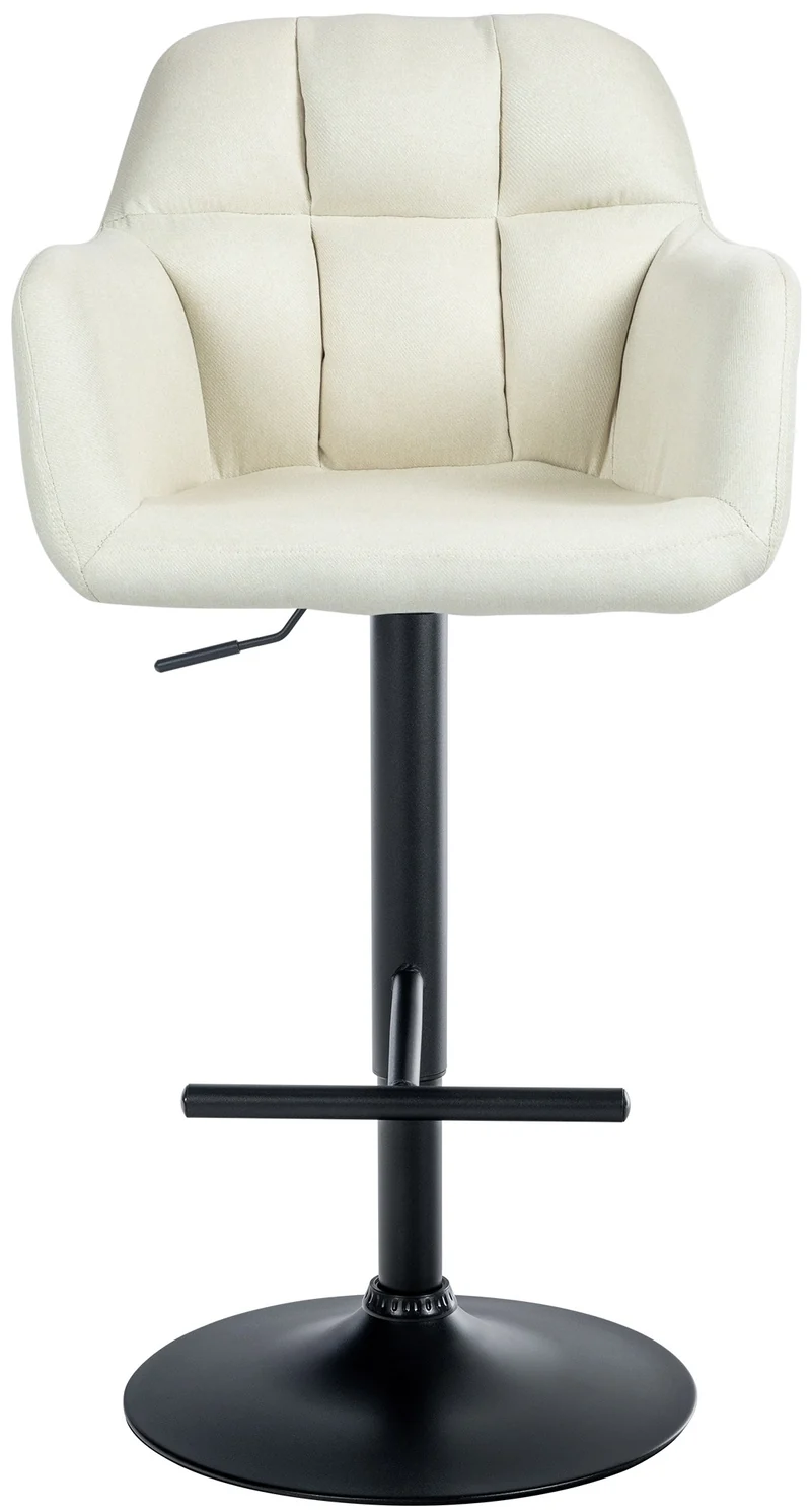 Tabouret de bar chaise haute x1 fonction rotation 360° en tissu crème avec coutures décoratives piètement métal noir 10_0005277