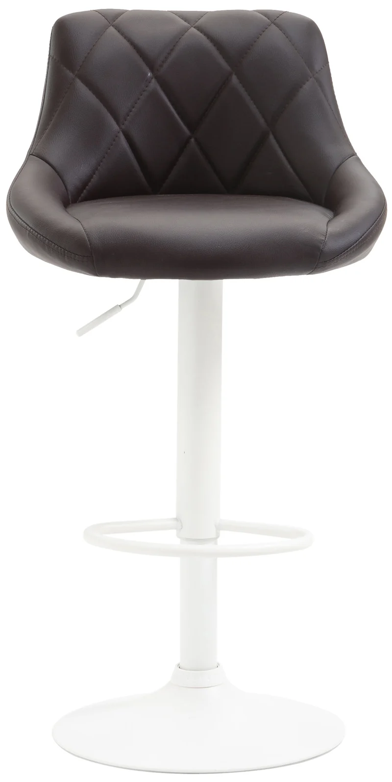Tabouret de bar en synthétique marron pivotant avec repose-pieds métal blanc coutures décoratives TDB10590