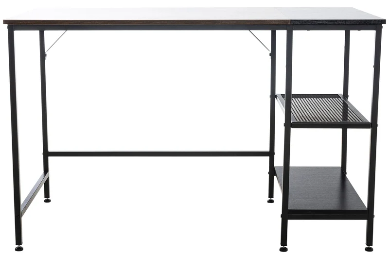 Bureau table d'ordinateur avec cadre en tubes d'acier et colonne de rangement métal noir MDFmarron 10_0005524