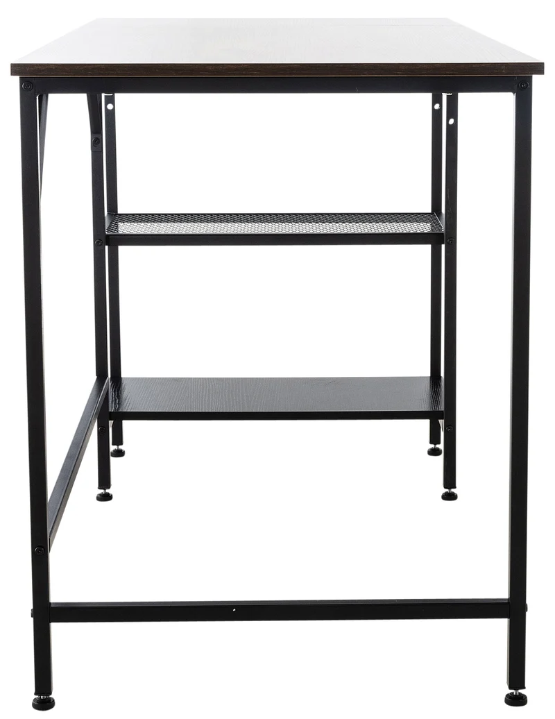 Bureau table d'ordinateur avec cadre en tubes d'acier et colonne de rangement métal noir MDFmarron 10_0005524