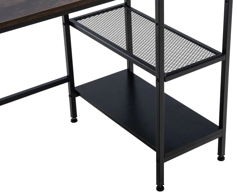 Bureau table d'ordinateur avec cadre en tubes d'acier et colonne de rangement métal noir MDFmarron 10_0005524