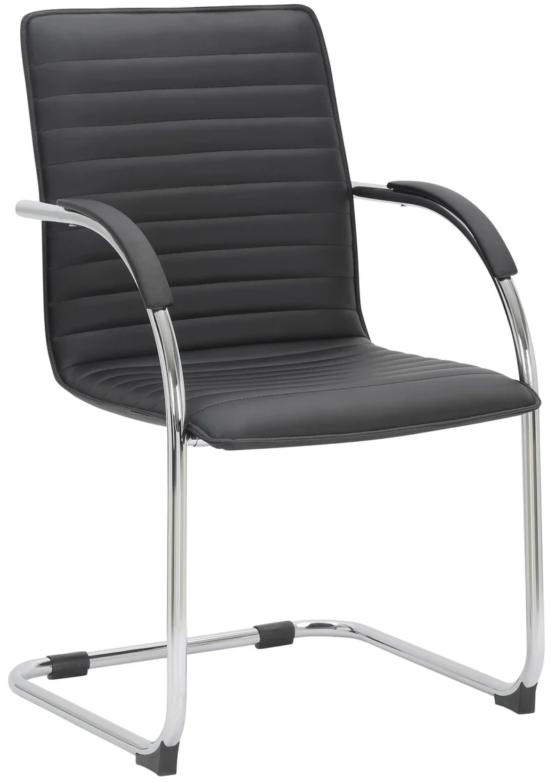 Set de 2 chaises visiteurs accoudoirs en PVC noir piétement luge en métal chromé 10_0003122