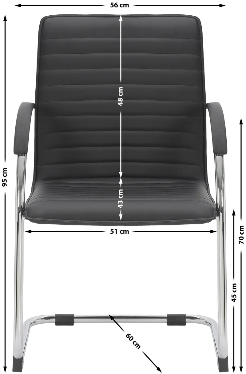 Set de 2 chaises visiteurs accoudoirs en PVC noir piétement luge en métal chromé 10_0003122