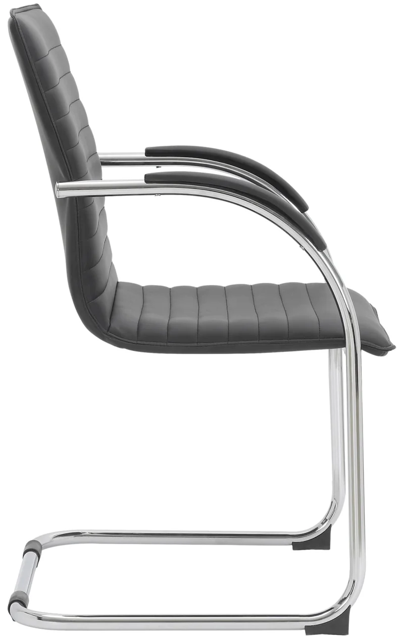 Set de 2 chaises visiteurs accoudoirs en PVC noir piétement luge en métal chromé 10_0003122