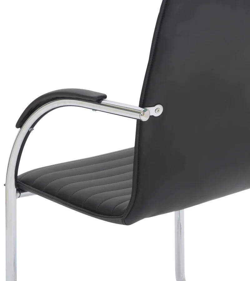 Set de 2 chaises visiteurs accoudoirs en PVC noir piétement luge en métal chromé 10_0003122