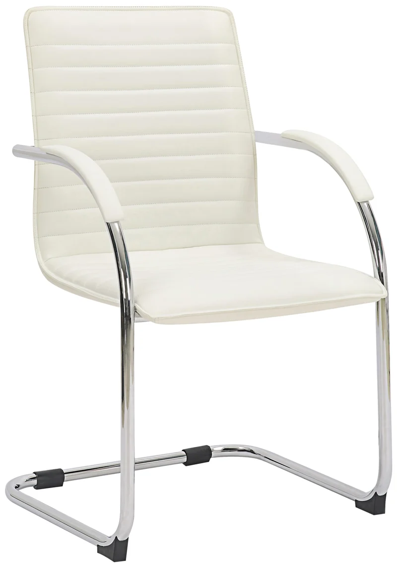 Set de 2 chaises visiteurs accoudoirs en PVC blanc piétement luge en métal chromé 10_0003121